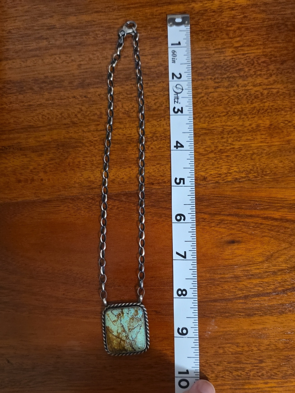 Silver Turquoise-Patterned Square Pendant Necklace